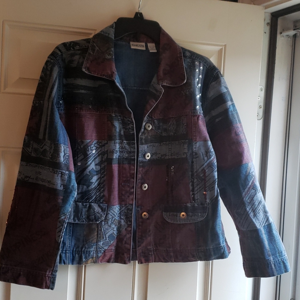 Chicos size 1 jean jacket mixed media Graffiti